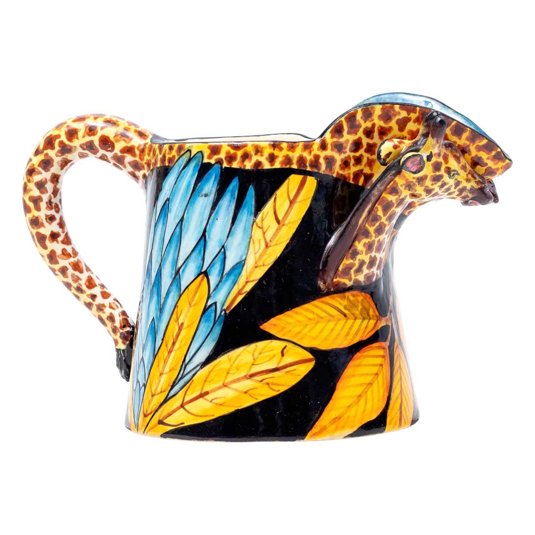 Giraffe, protea, blue, gold and black jug