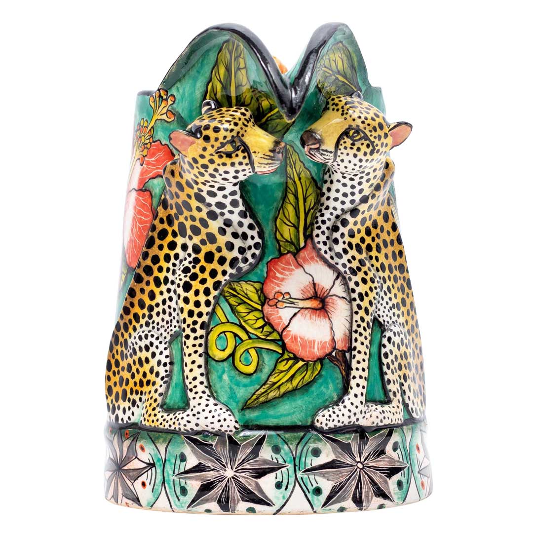 Leopard & hibiscus flower jug