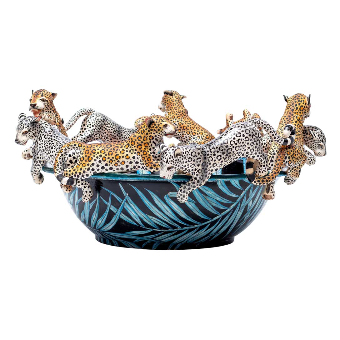 Leopard, protea flower bowl