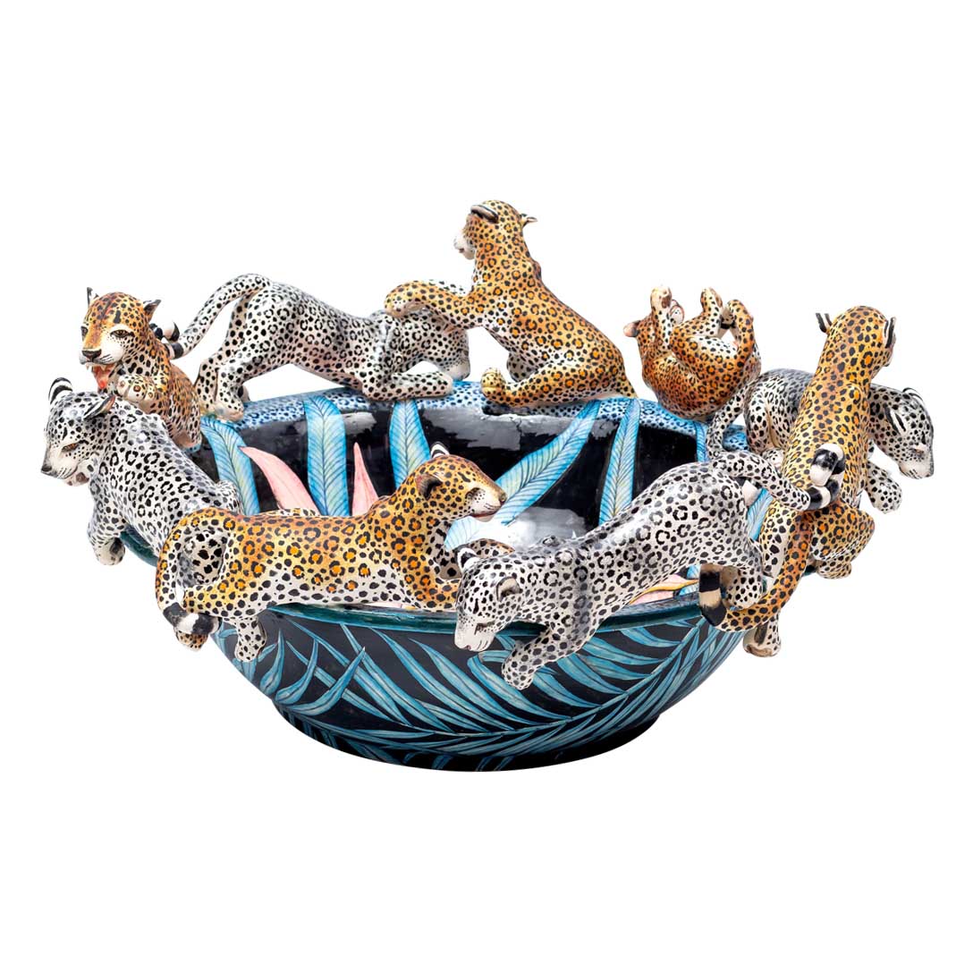 Leopard, protea flower bowl