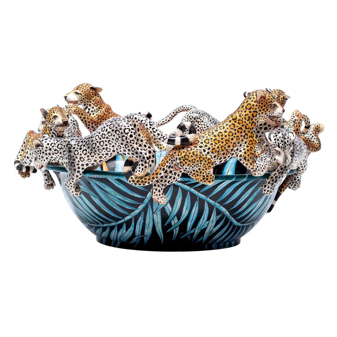 Leopard, protea flower bowl