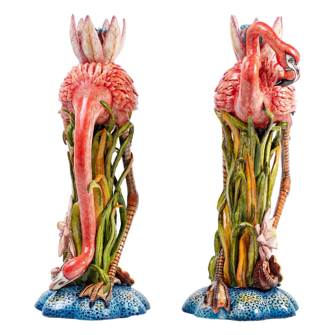 Pair of flamingoes & lily flower candlesticks