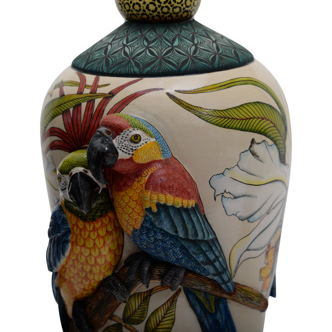 Pair of parrot & orchid flower lamps