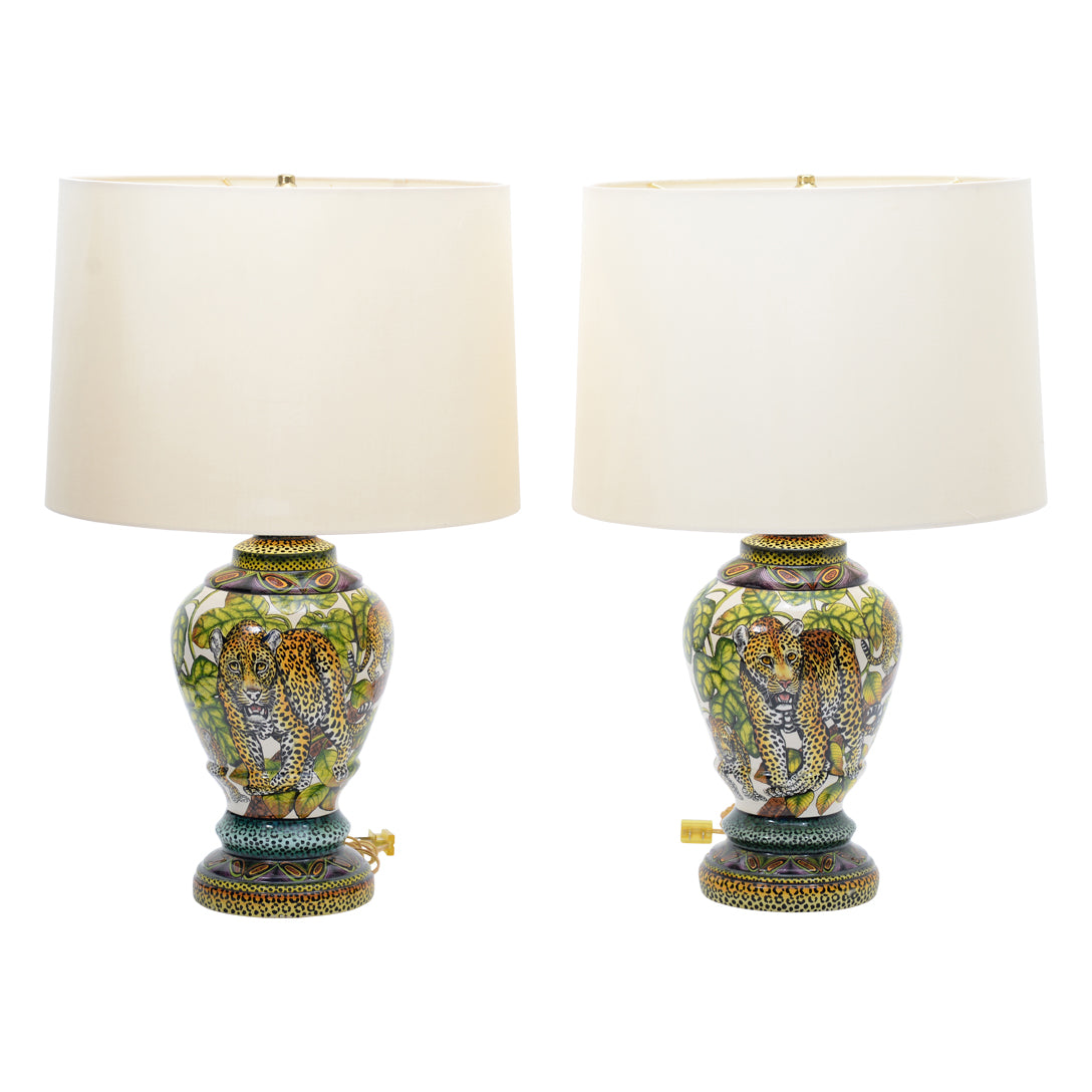 Pair of leopard lamps