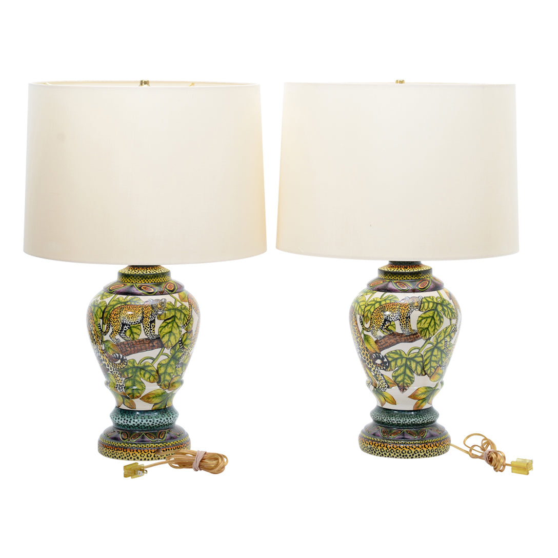 Pair of leopard lamps