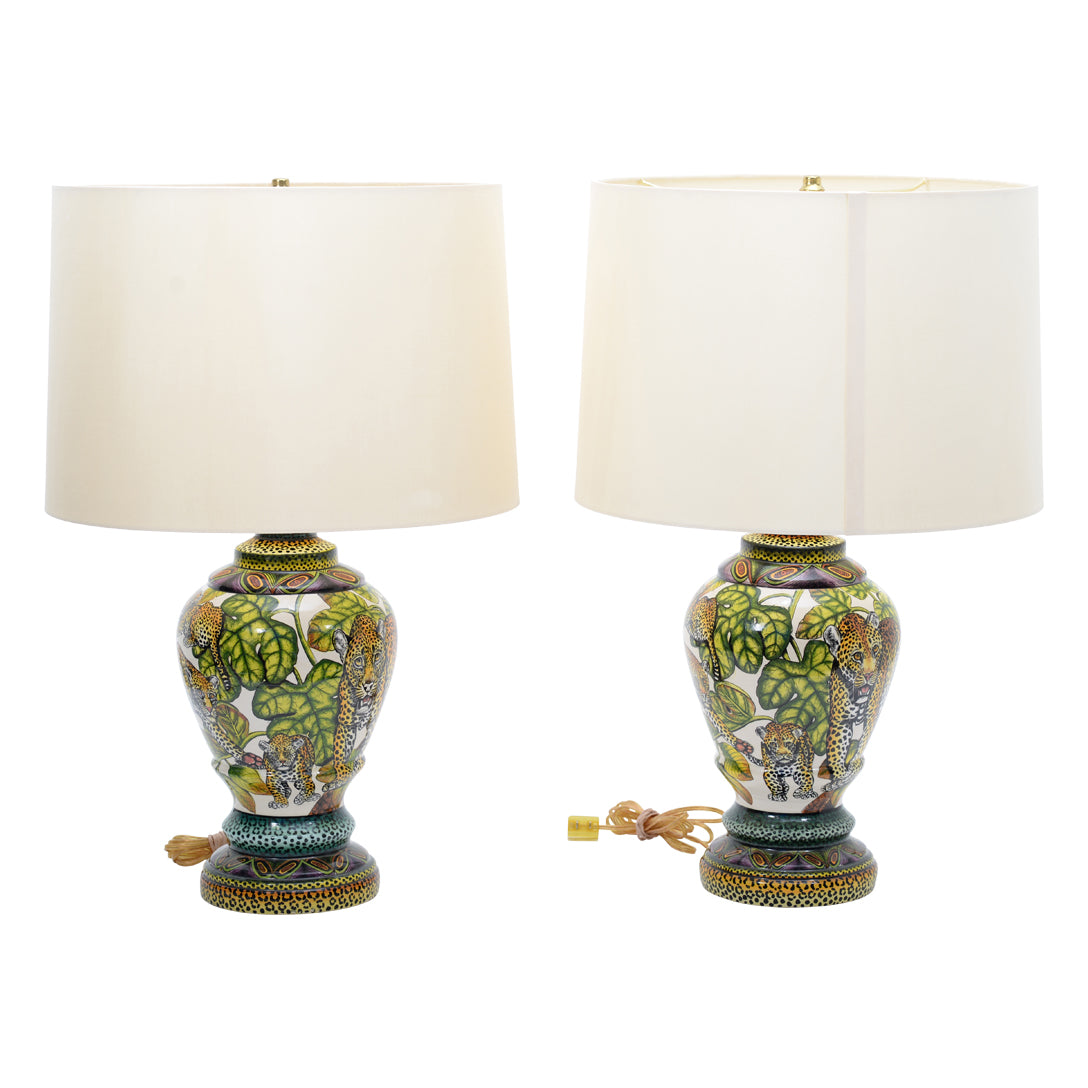 Pair of leopard lamps
