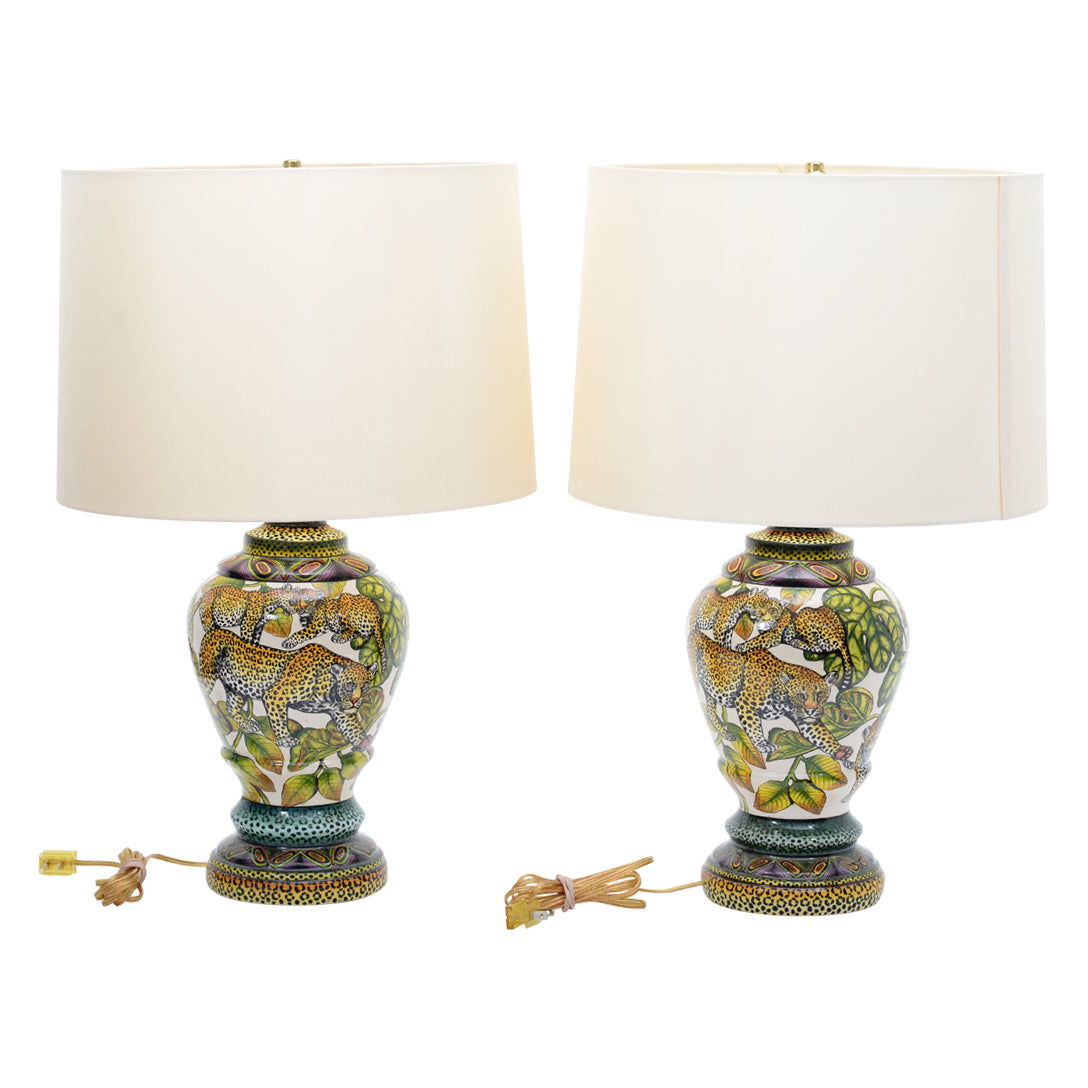 Pair of leopard lamps