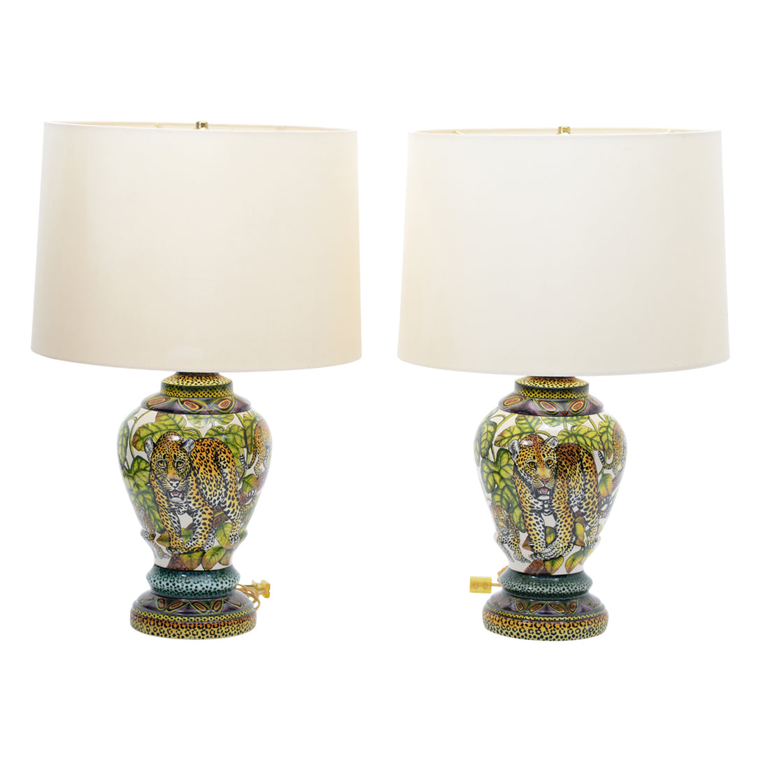 Pair of leopard lamps