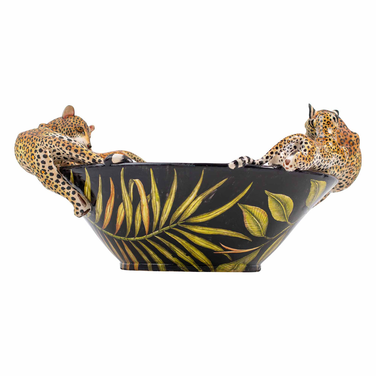 Leopard, palm leaves & protea bowl