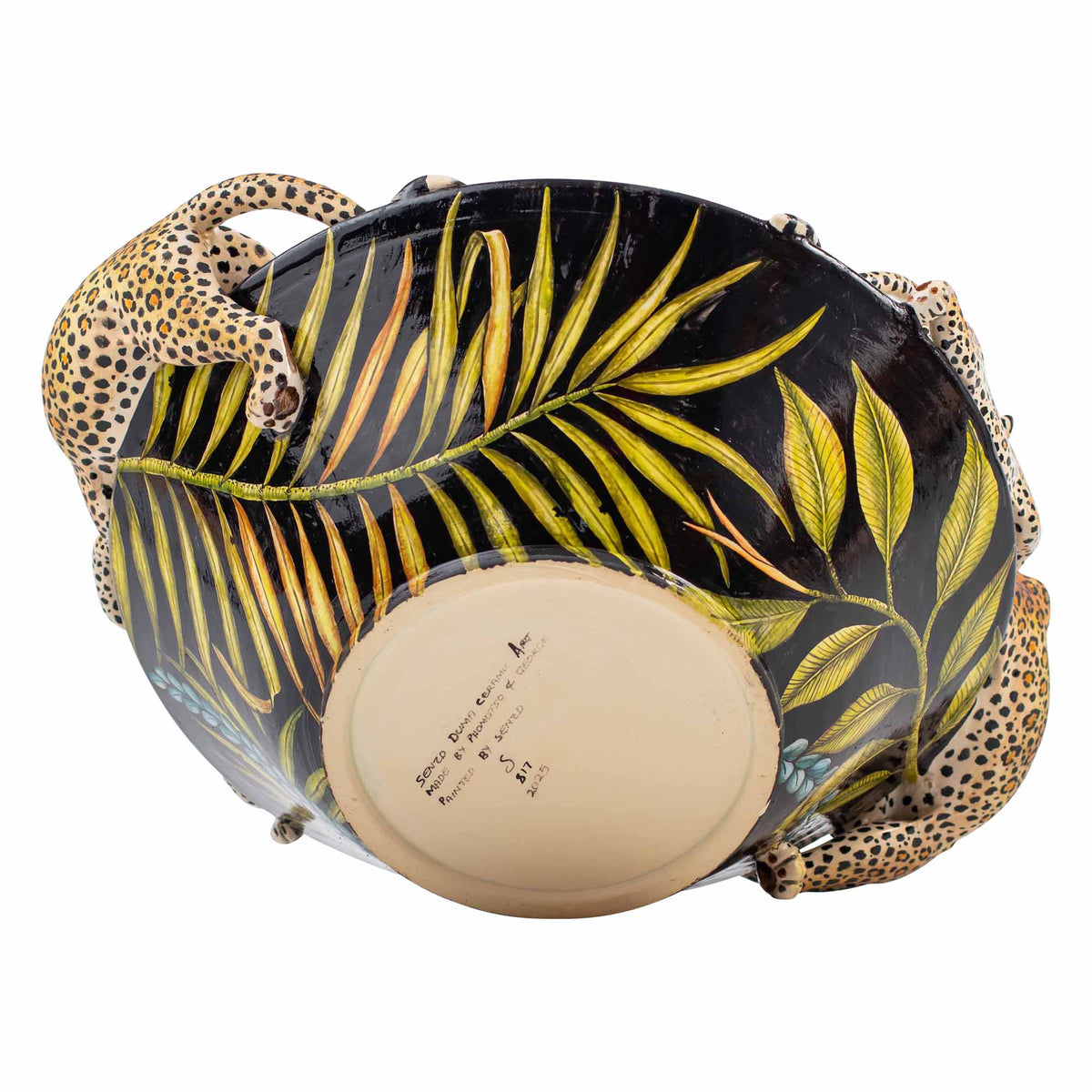 Leopard, palm leaves & protea bowl