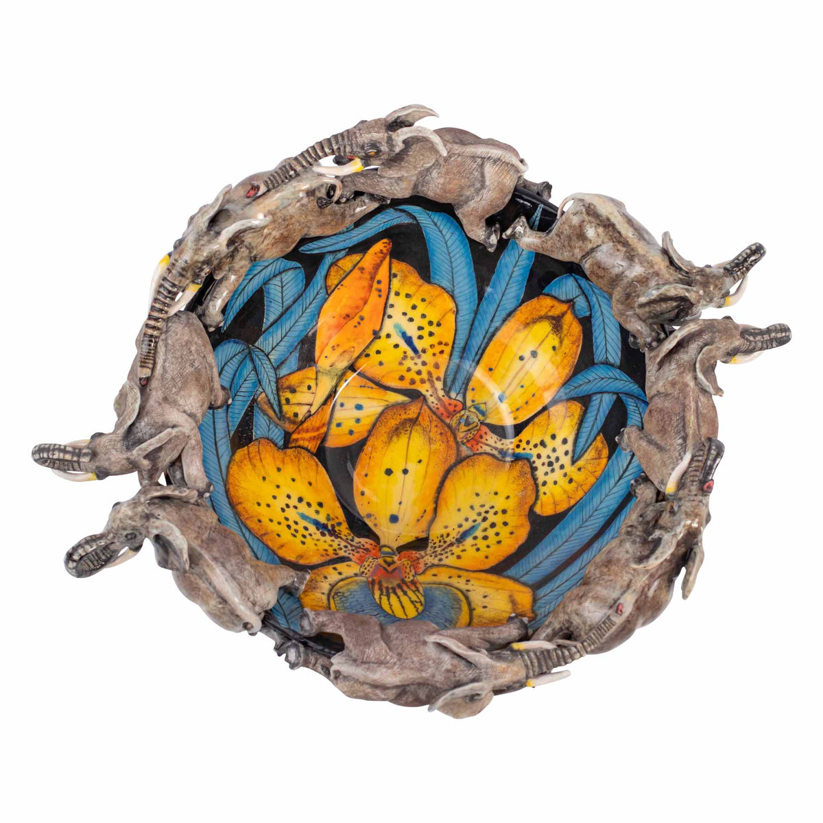 Elephant & orchid flower bowl