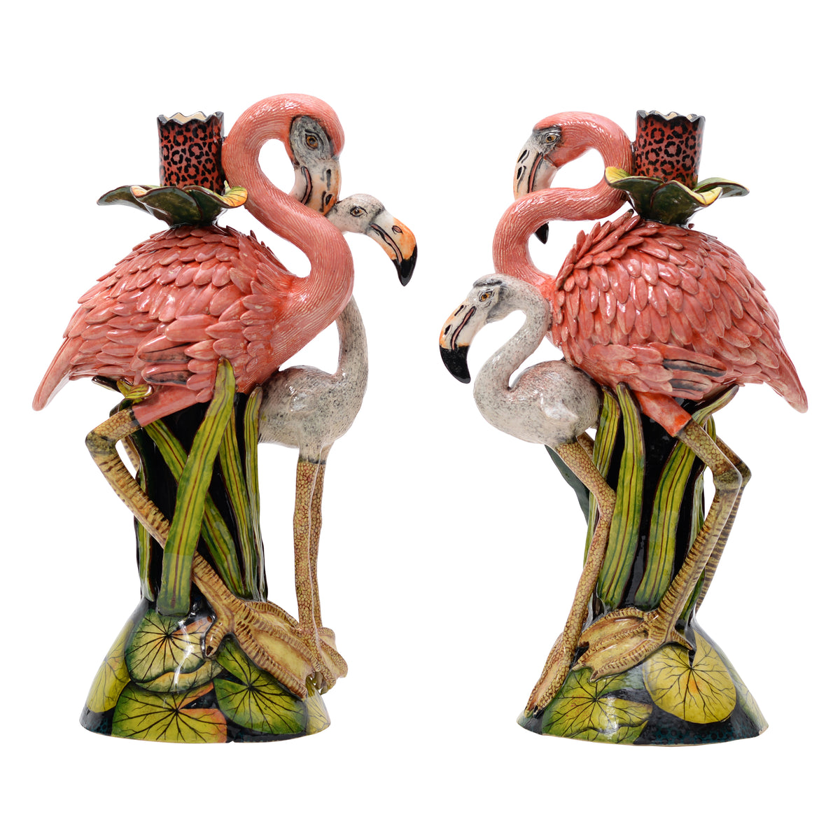 Pair of flamingo candlesticks