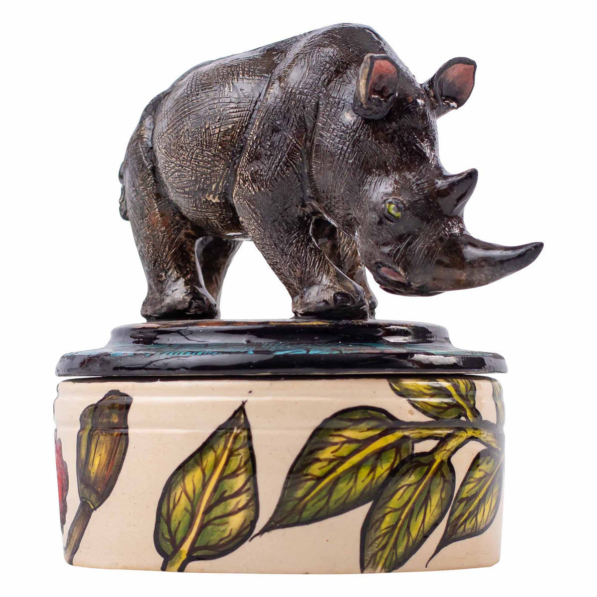 Rhino & hibiscus flower jewelry box