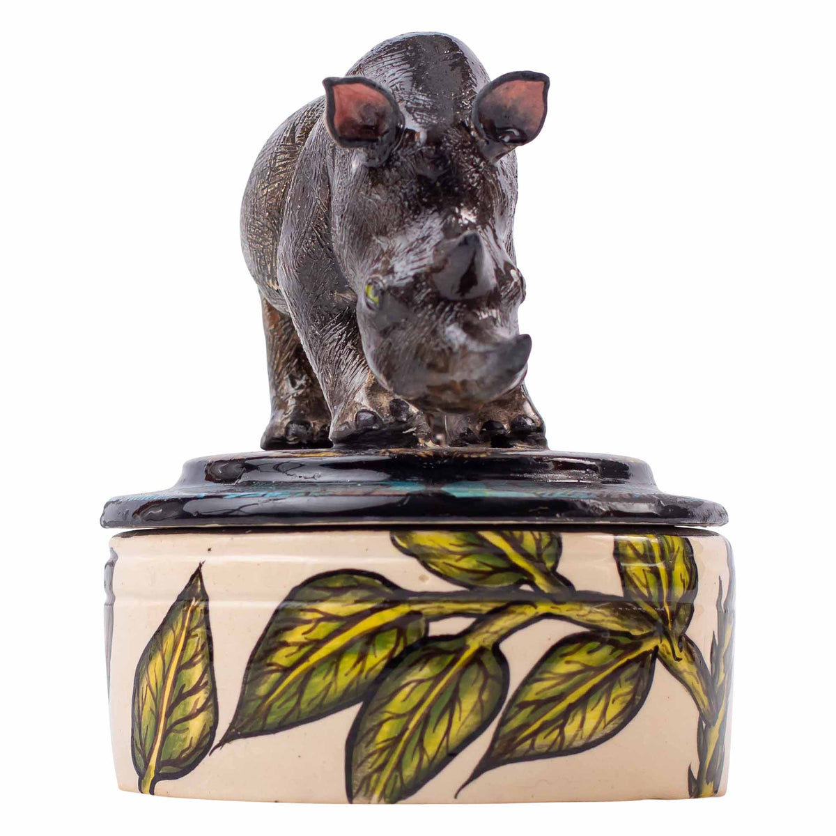 Rhino & hibiscus flower jewelry box