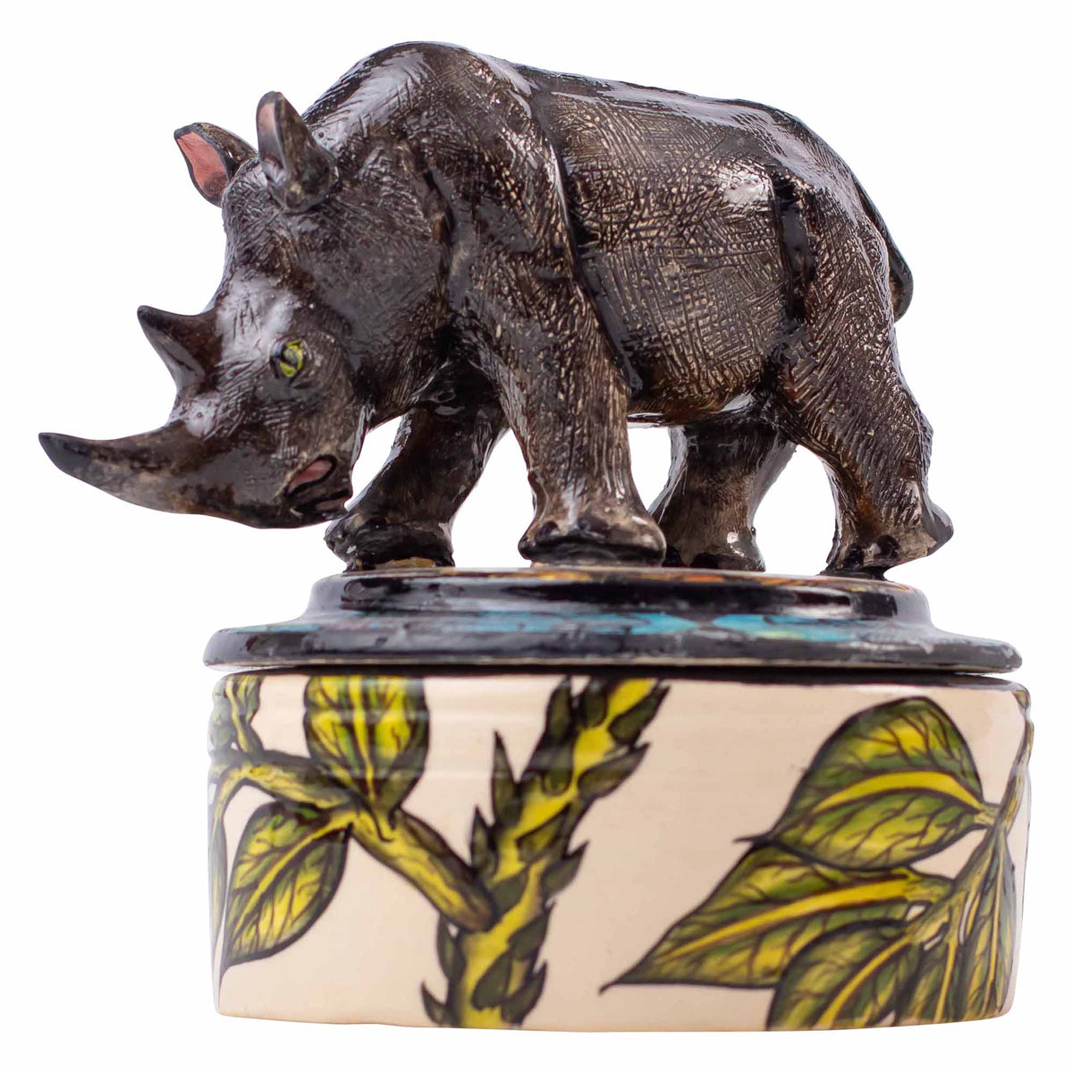 Rhino & hibiscus flower jewelry box