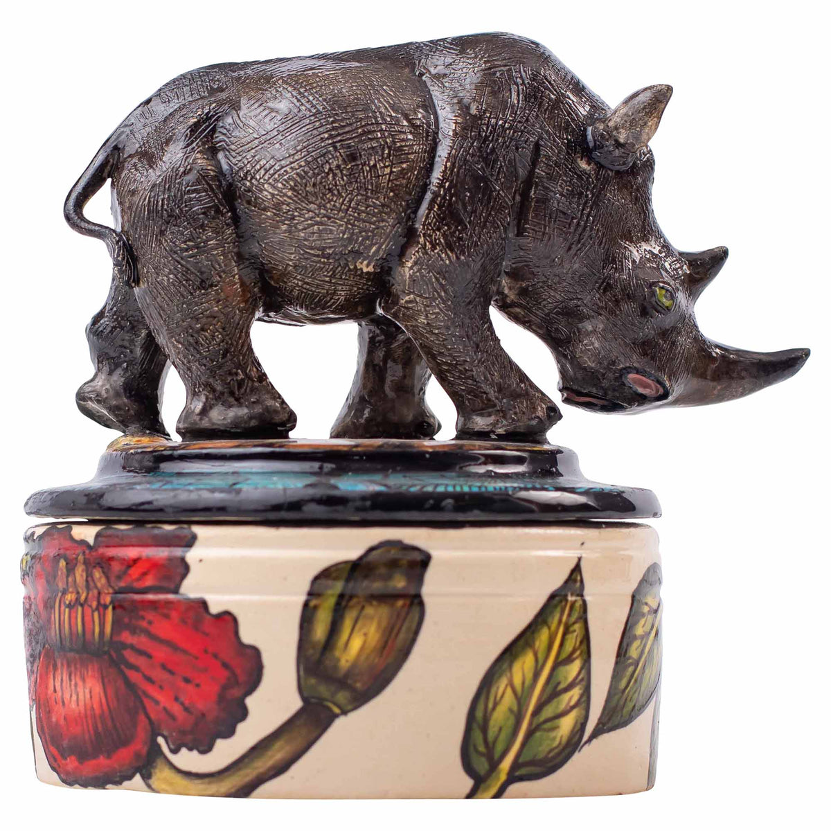 Rhino & hibiscus flower jewelry box