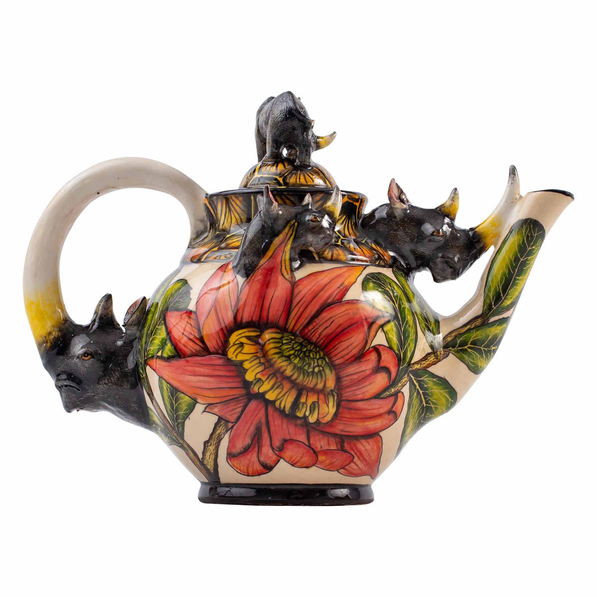 Rhino & waratah flower teapot