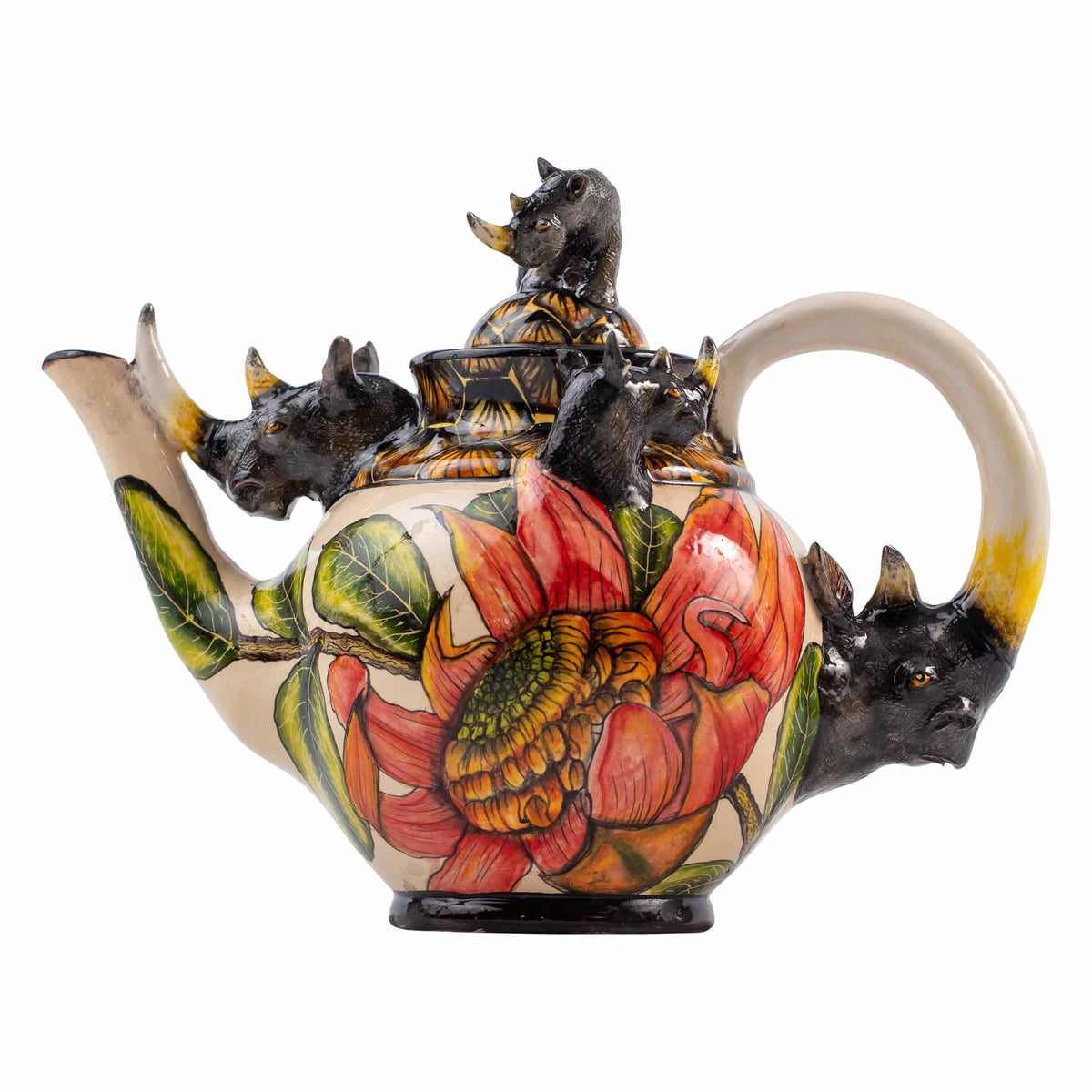 Rhino & waratah flower teapot