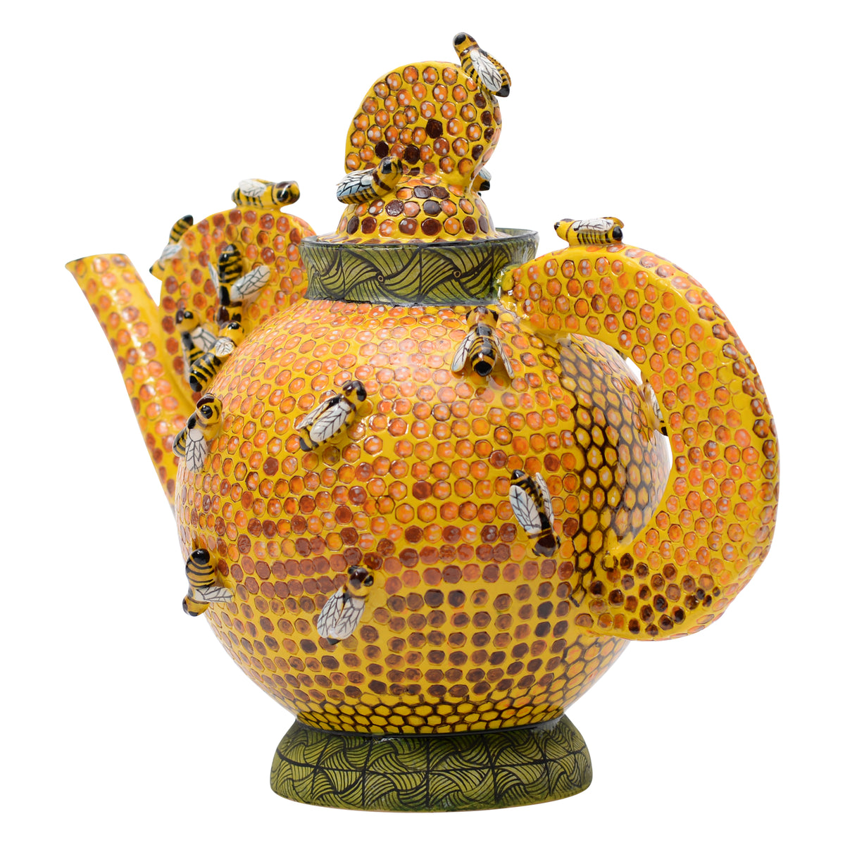 Bees on honeycomb teapot