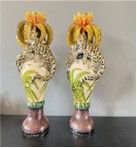 Pair of clouded leopard & aloe candlesticks