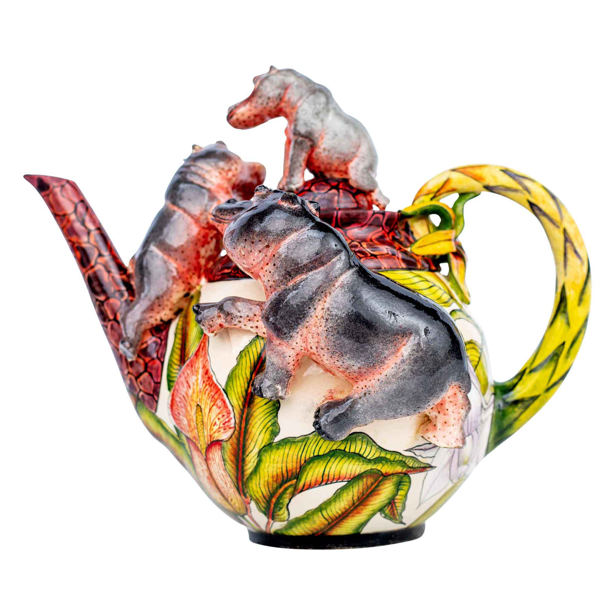 Hippo & cymbidium orchid teapot