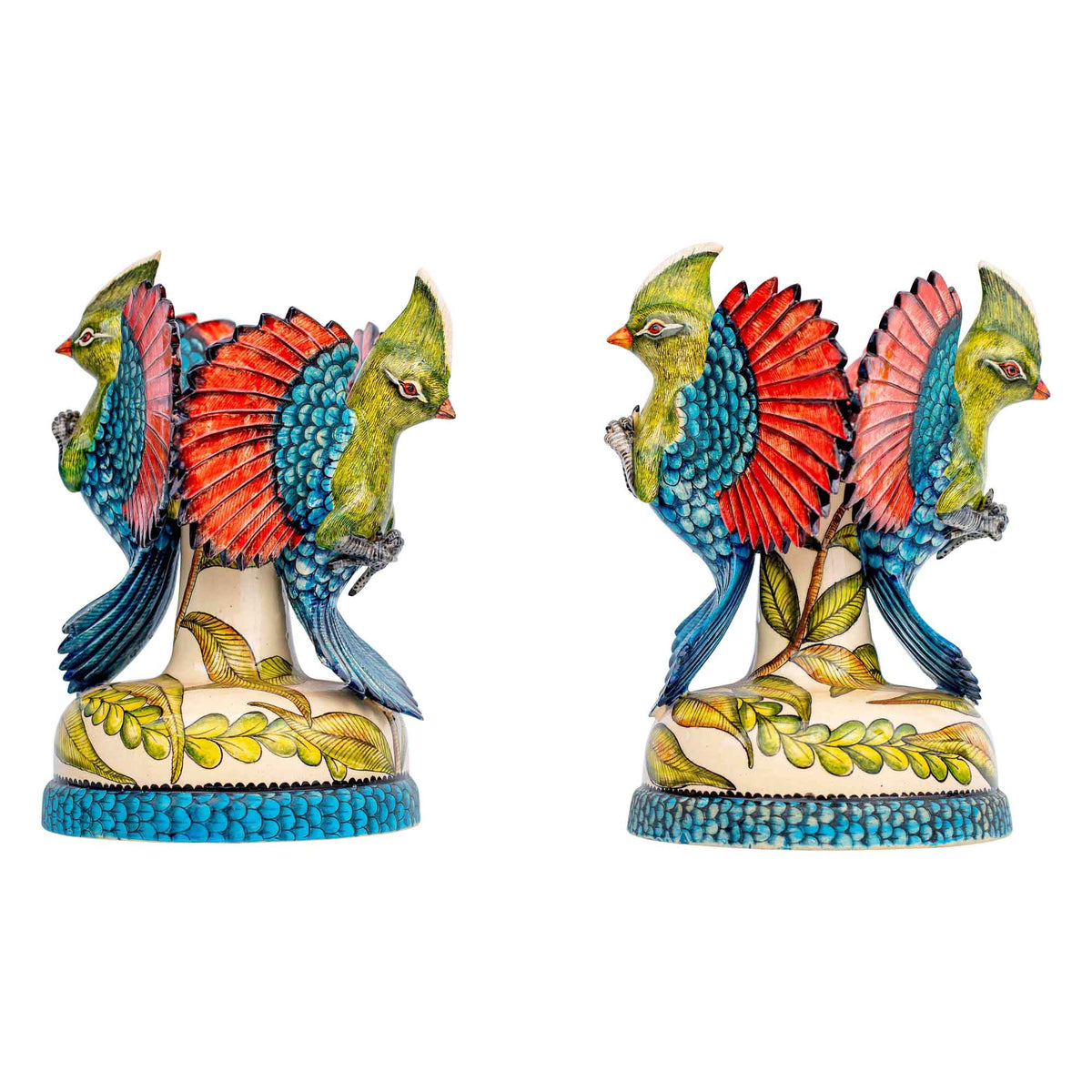 Pair of turaco candleholders