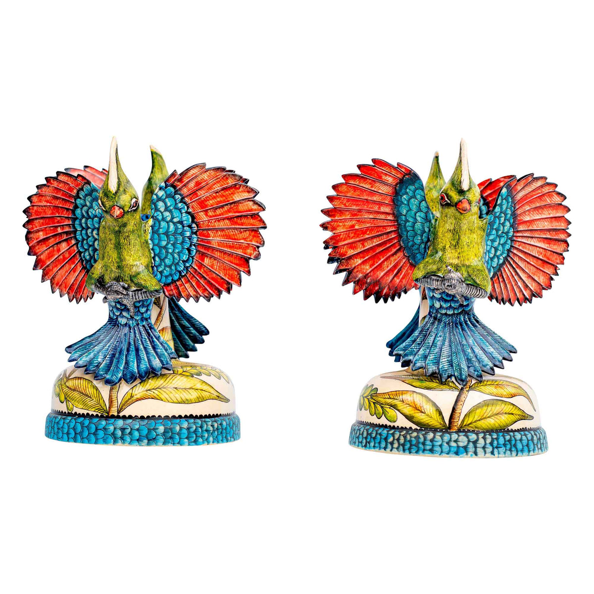 Pair of turaco candleholders