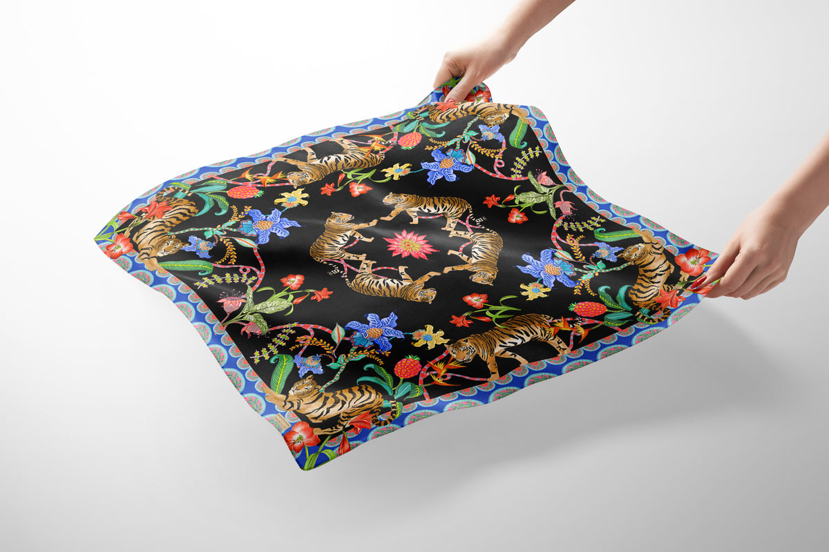 Tiger Pocket Square Black