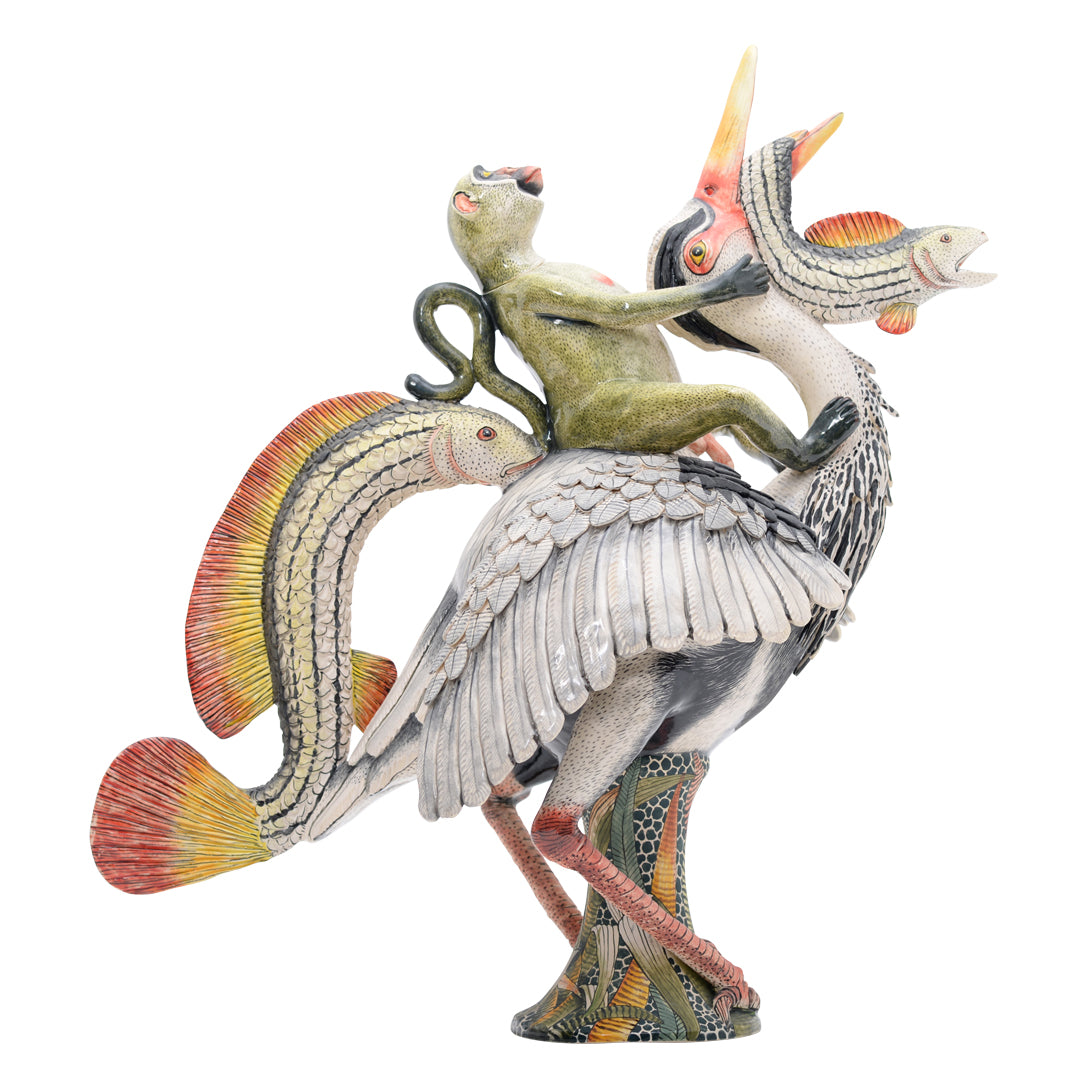 Heron & fish monkey teapot