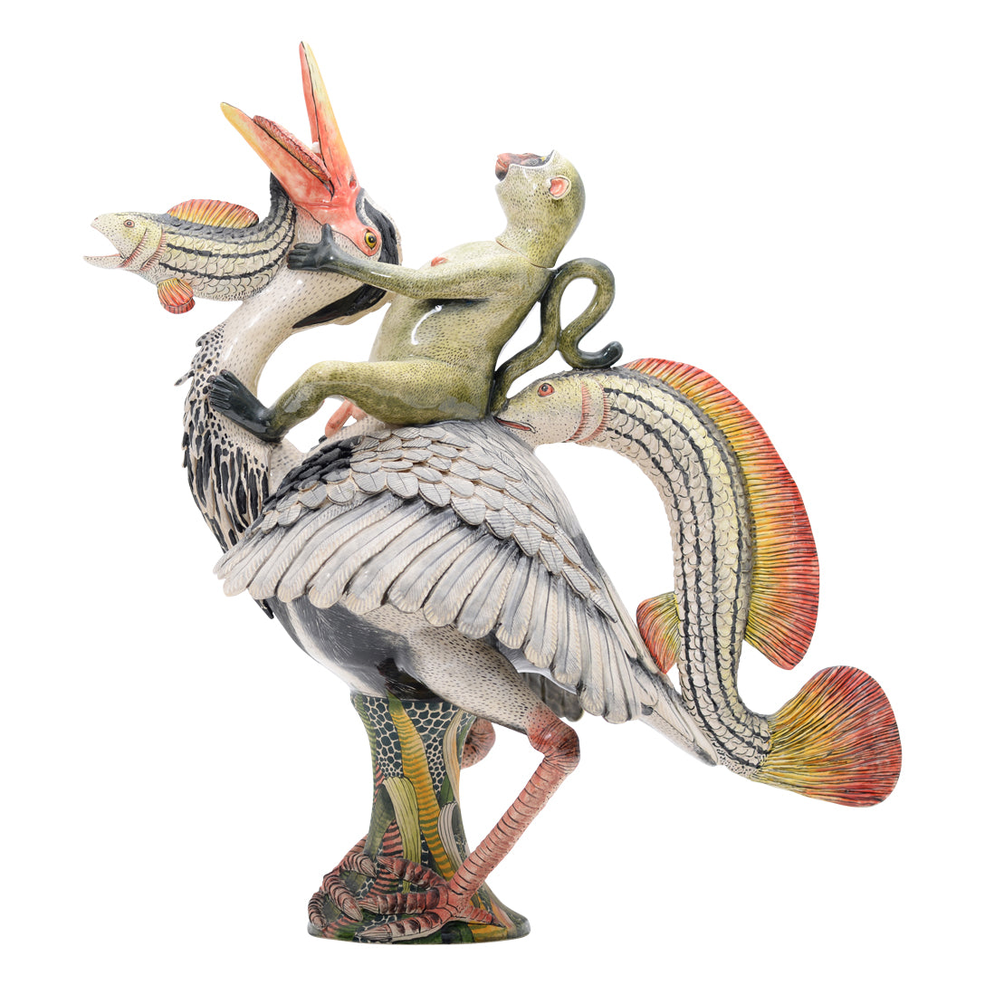 Heron & fish monkey teapot