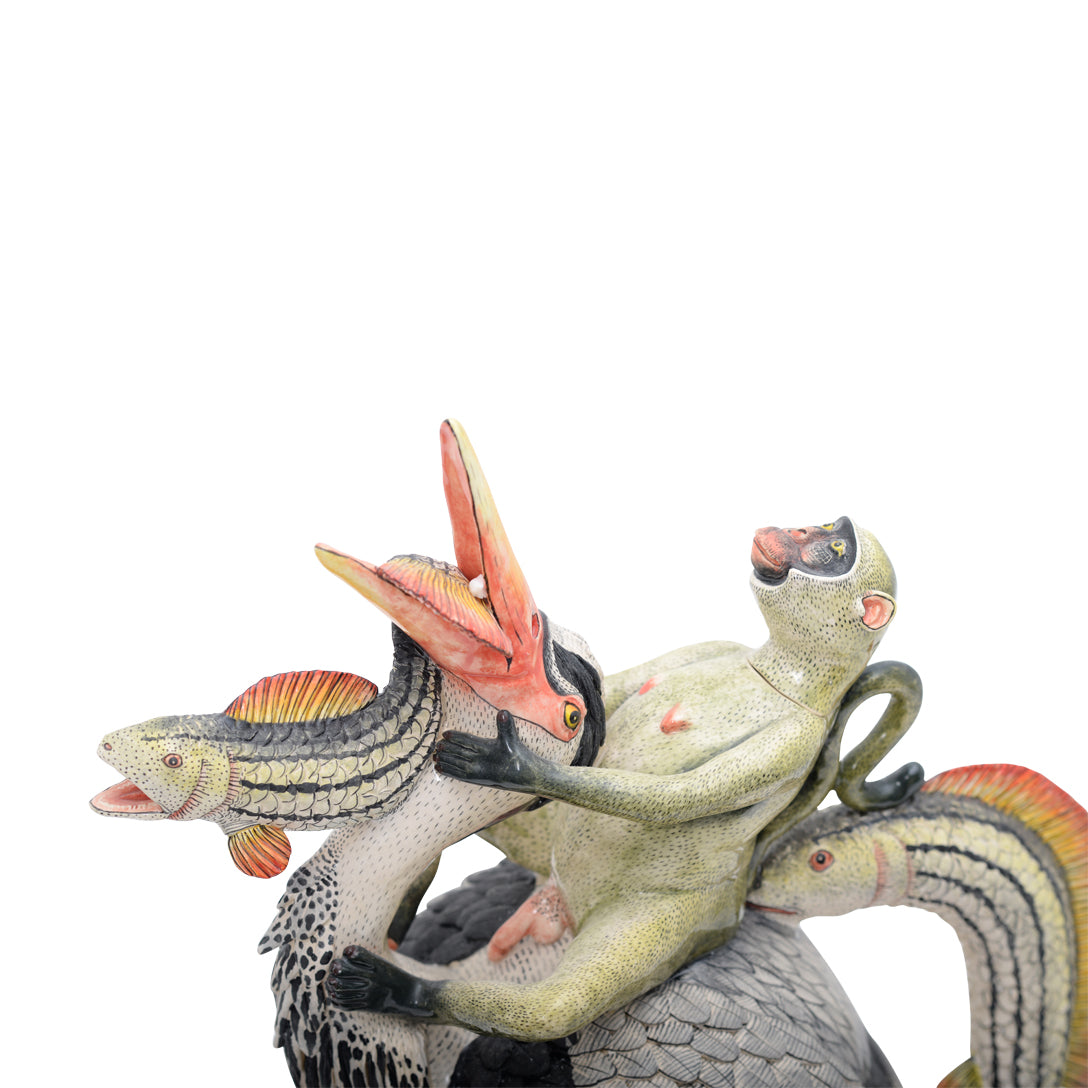 Heron & fish monkey teapot