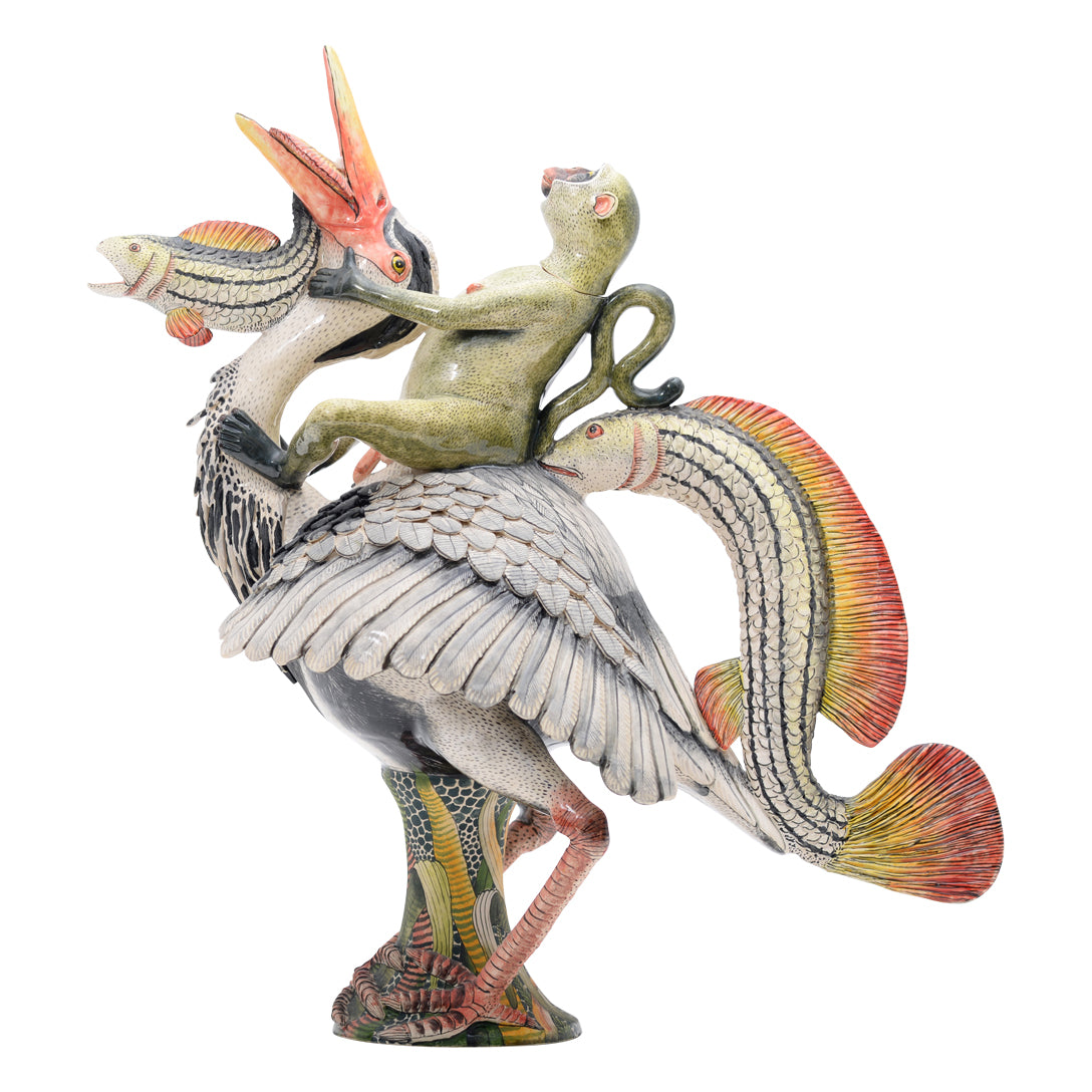 Heron & fish monkey teapot