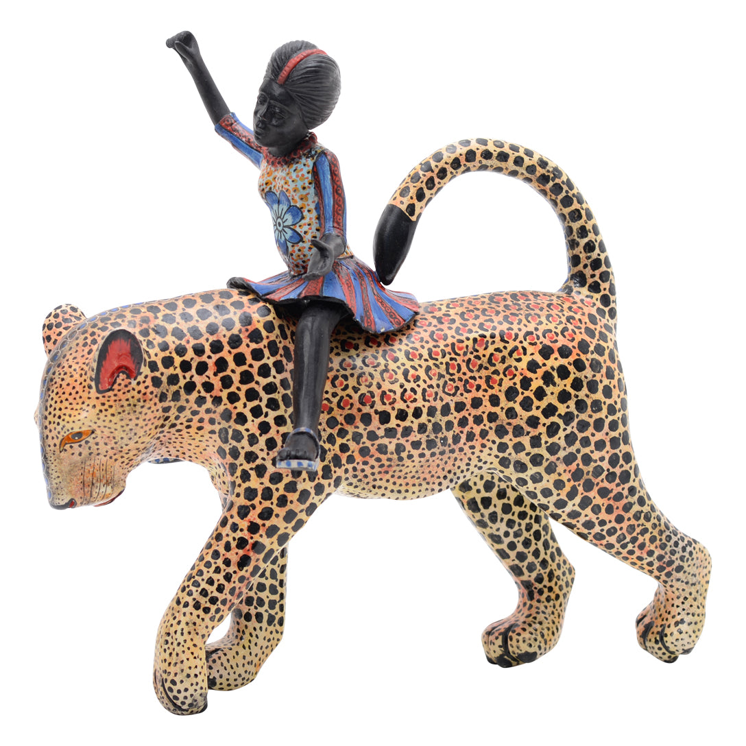 Leopard rider sculpture