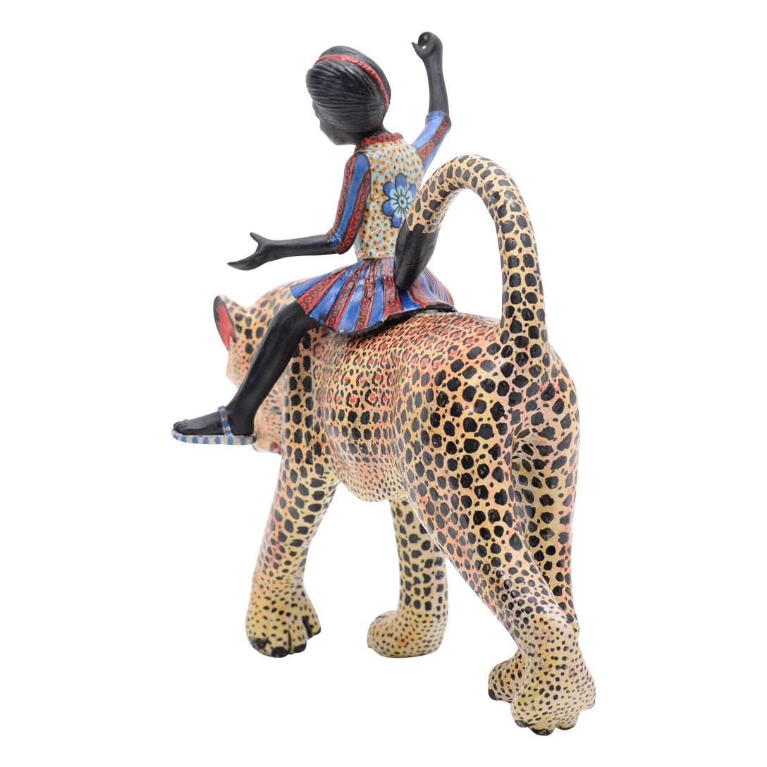 Leopard rider sculpture