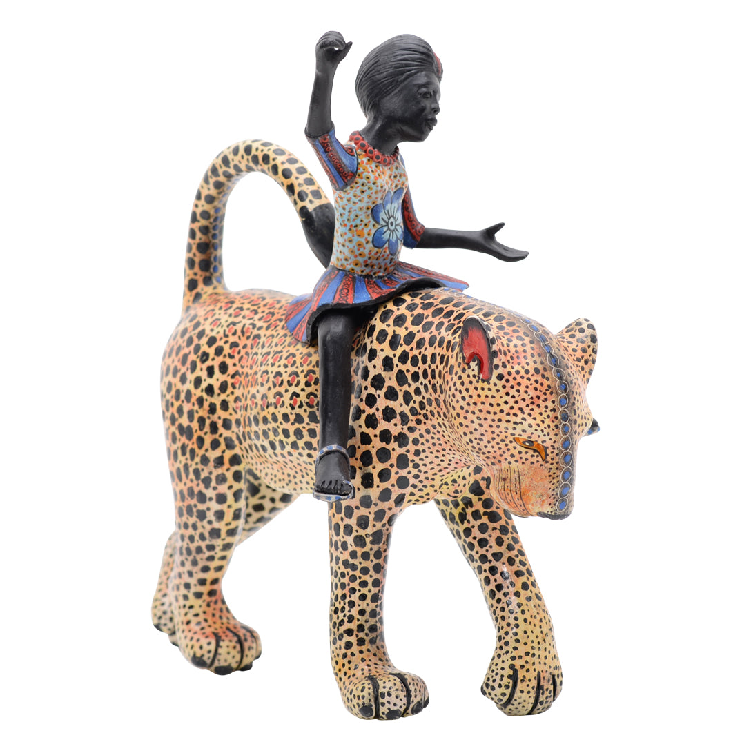 Leopard rider sculpture