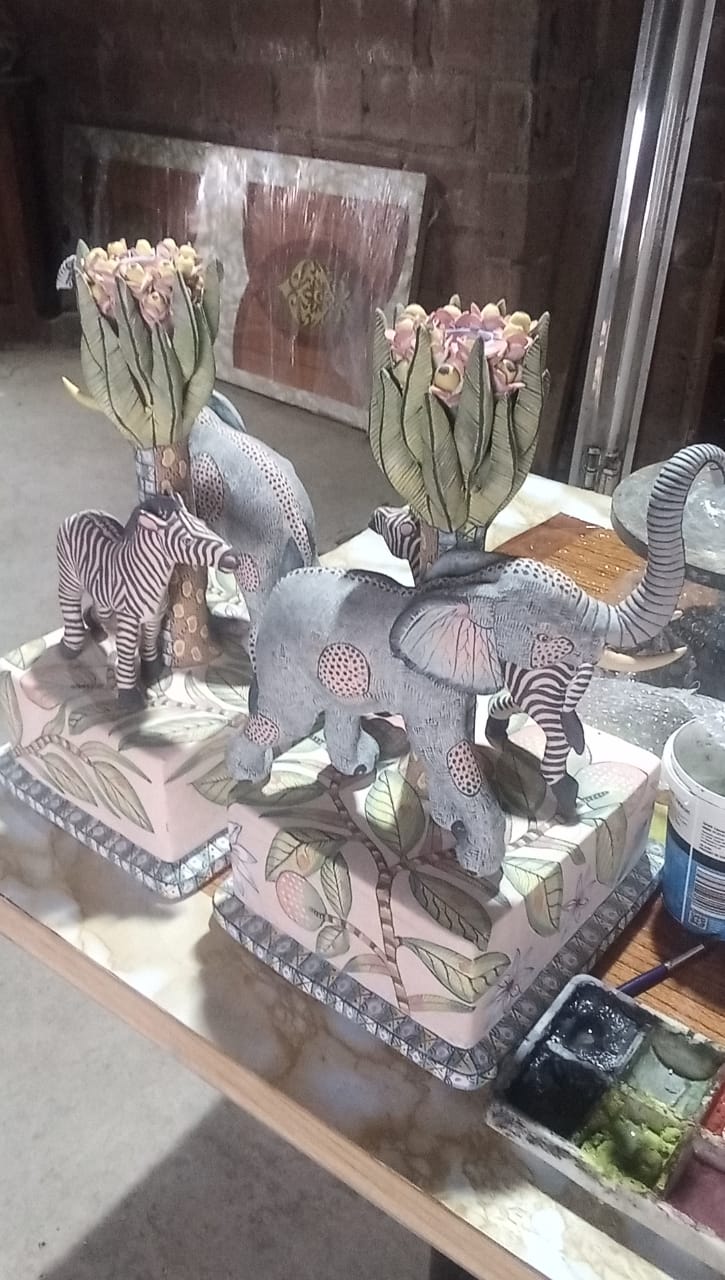 Pair of elephant candlesticks