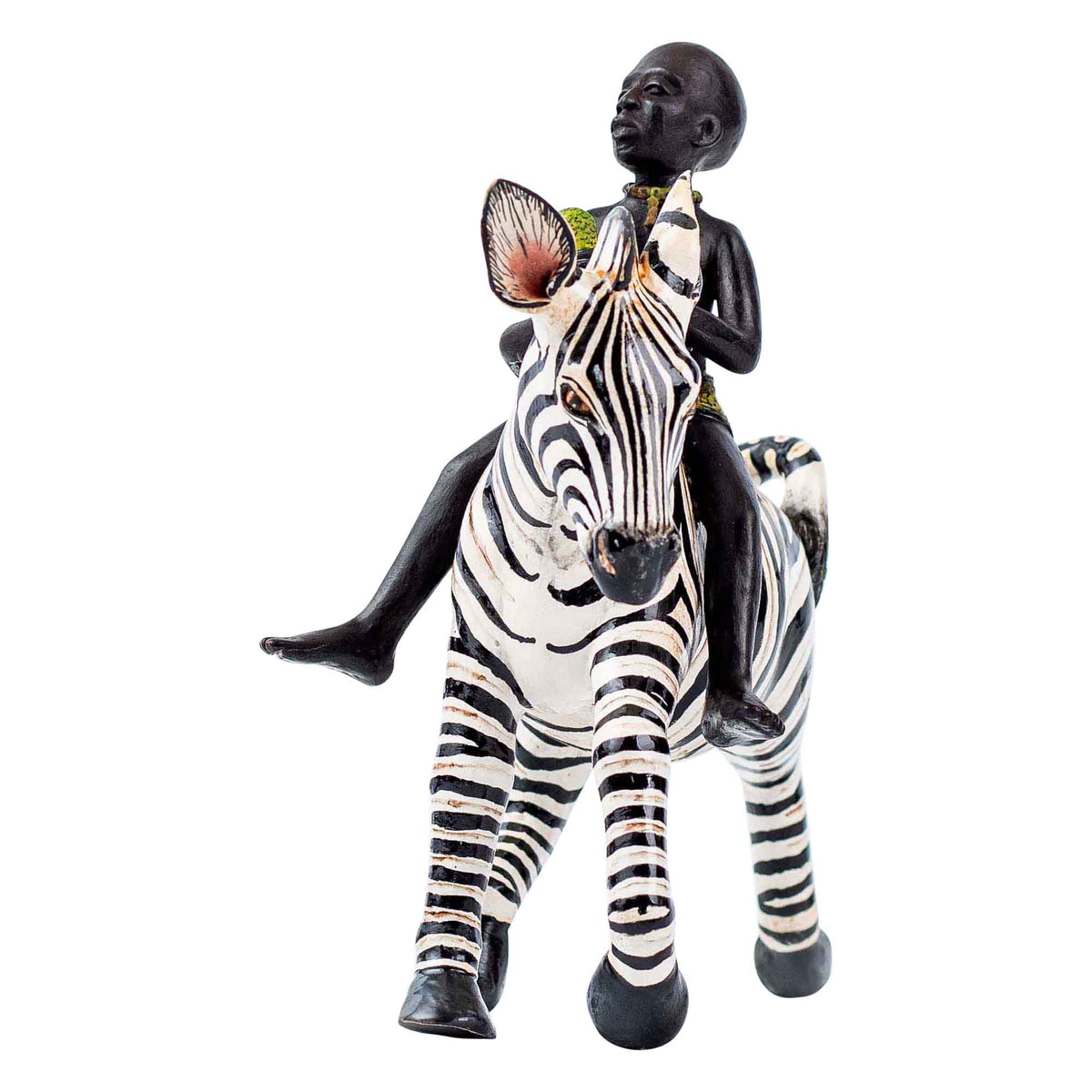 Zebra rider sculpture
