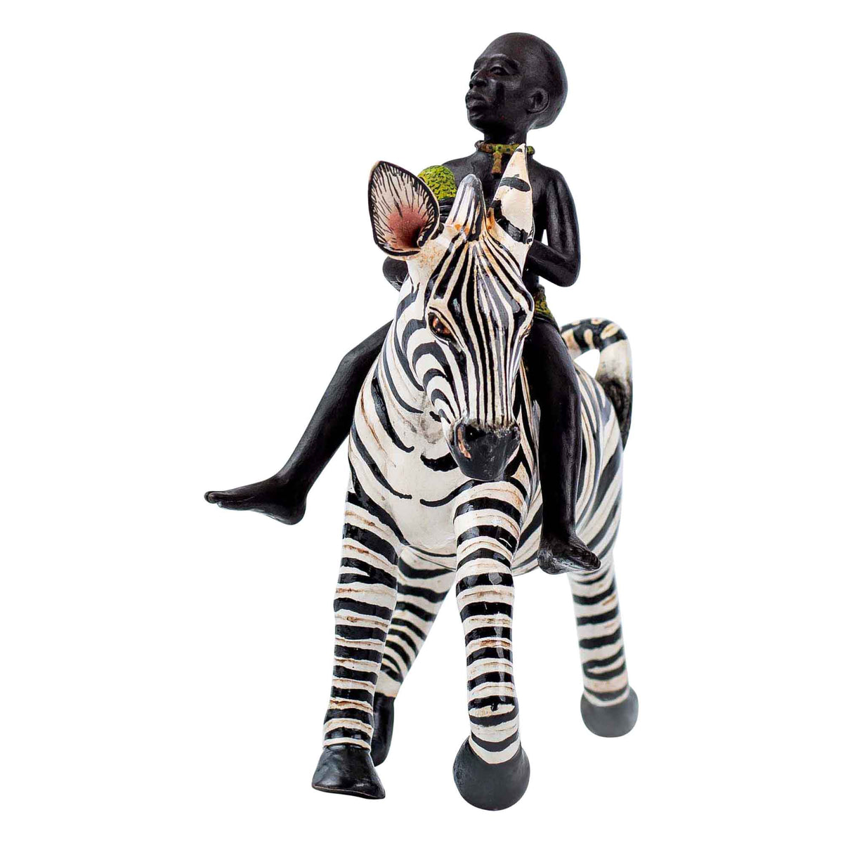 Zebra rider sculpture