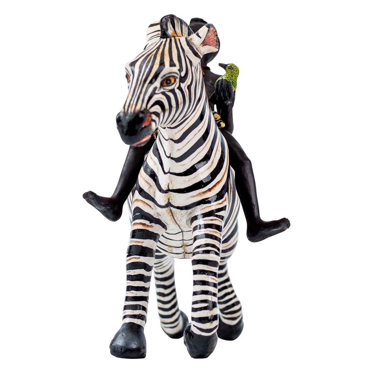 Zebra rider sculpture