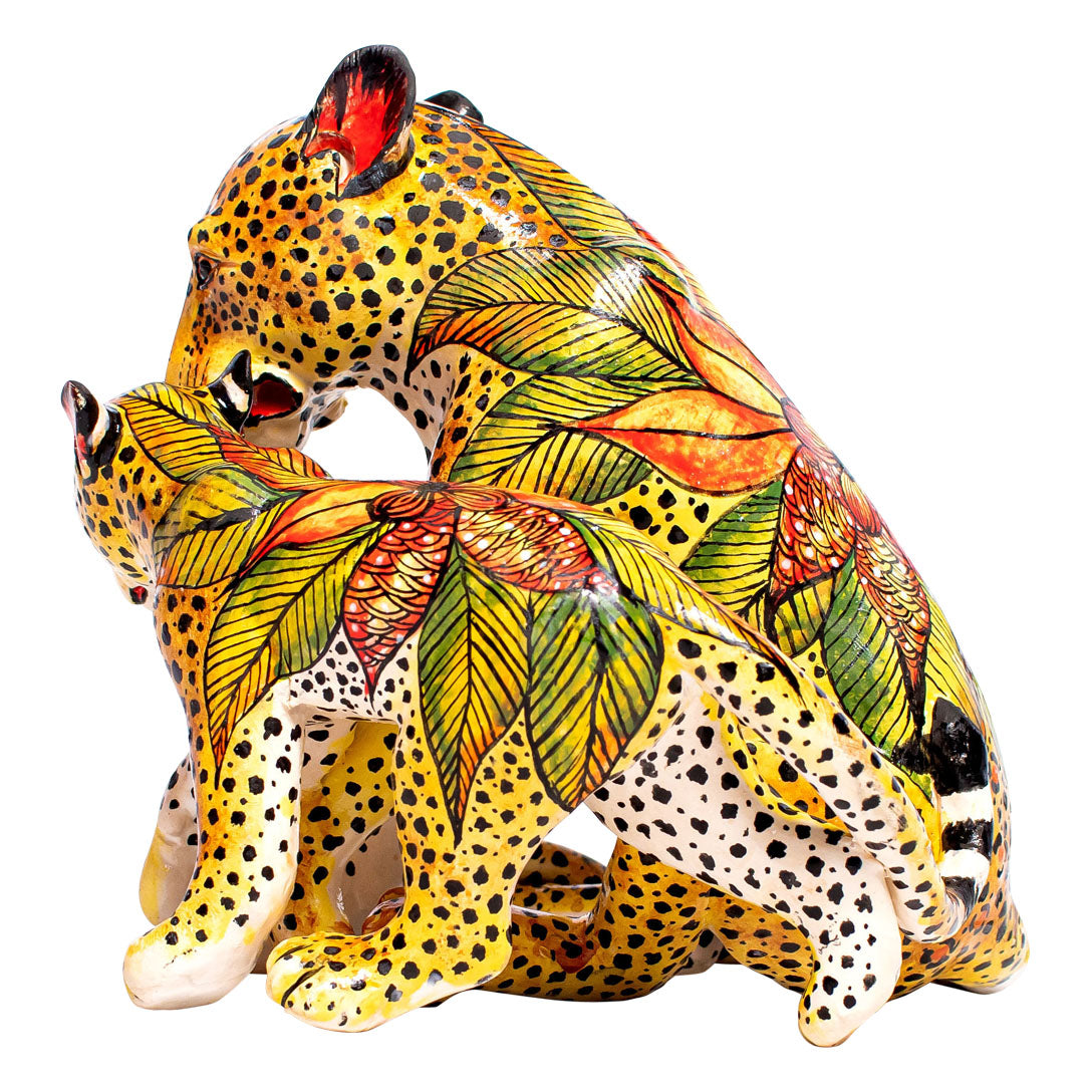 Leopard with cub sculpture
