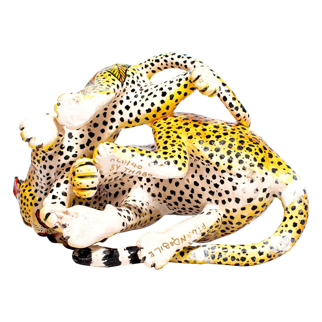 Leopard with cub sculpture