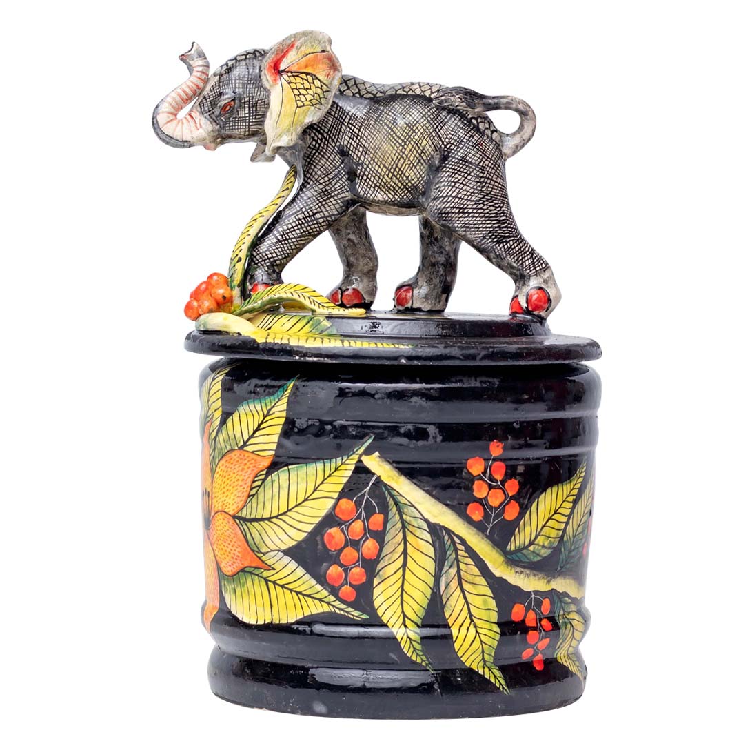 Elephant & berry bush cookie jar