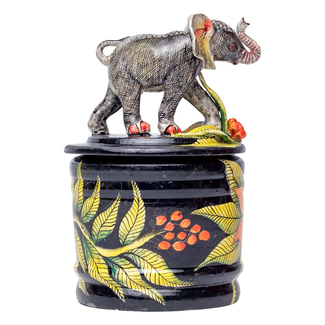 Elephant & berry bush cookie jar