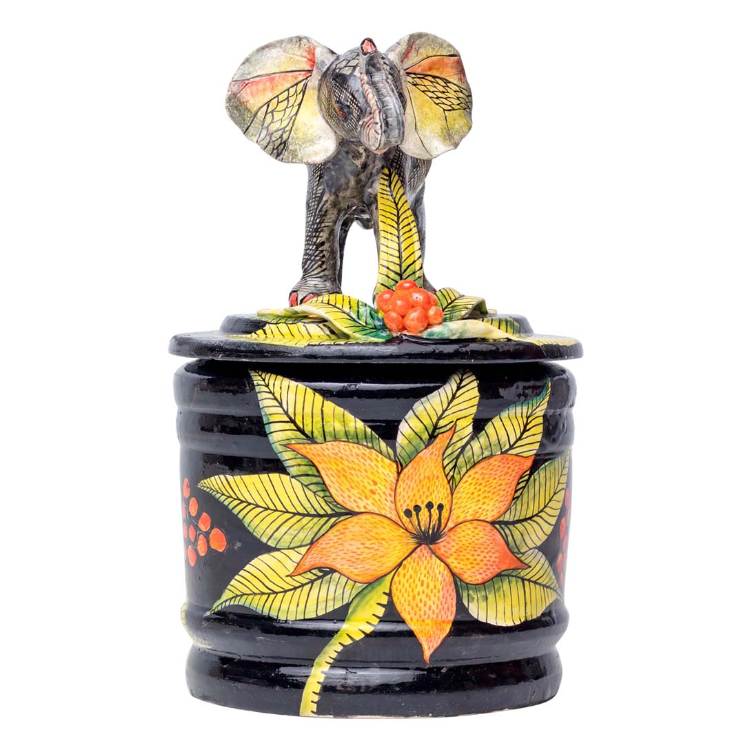 Elephant & berry bush cookie jar