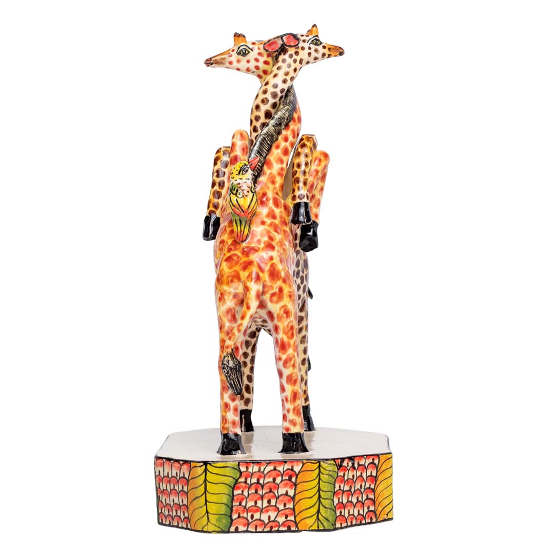 Giraffes, monkey & bird sculpture