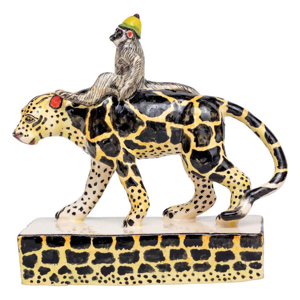 Leopard & monkey rider sculpture - pascoegallery