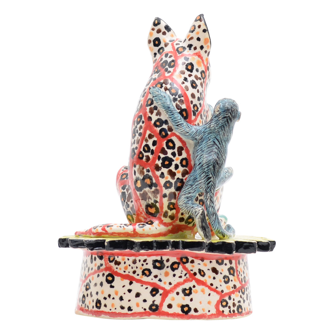 Hyena & monkey rider sculpture