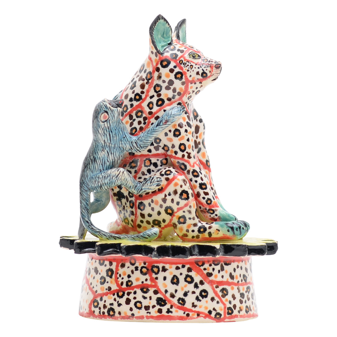 Hyena & monkey rider sculpture