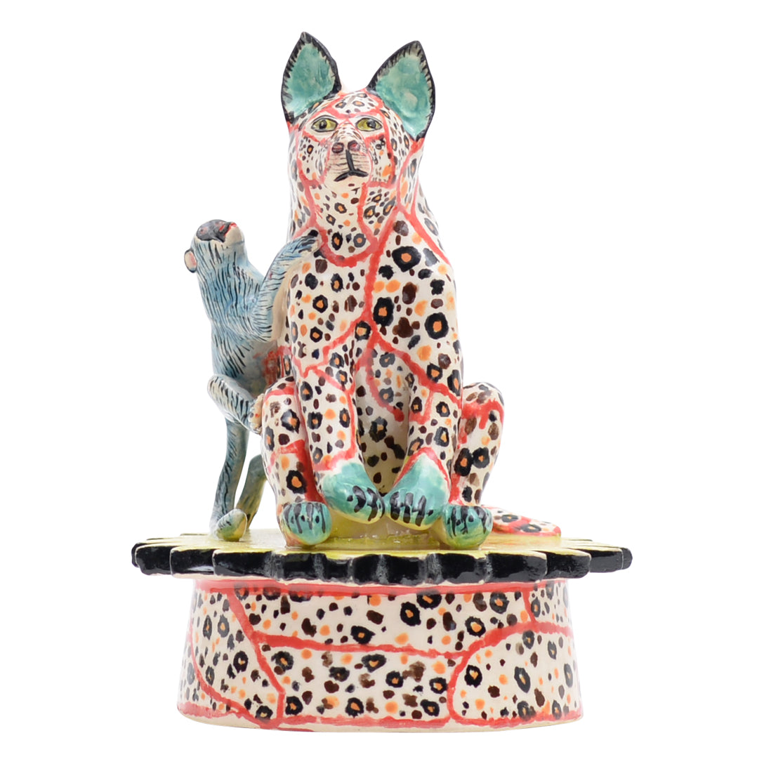 Hyena & monkey rider sculpture