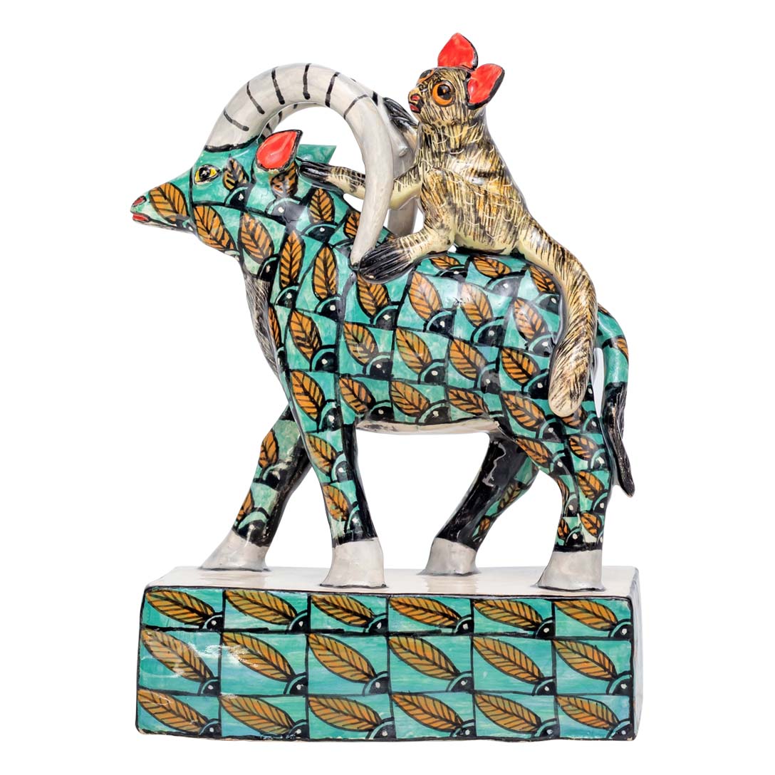 Sable & bush baby rider sculpture